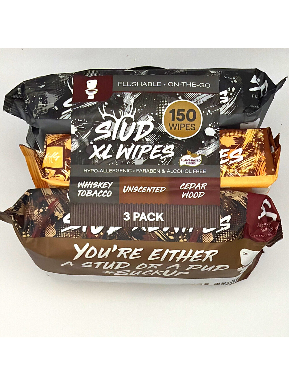 JFL Brands Stud XL Wipes Unscented Flushable On-The-Go 3 Pack 150 Wipes